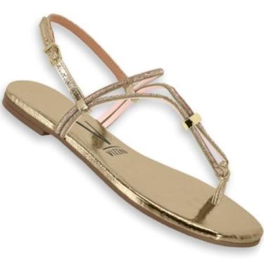 Imagem de Sandália Rasteira Feminina Vizzano – Metalizada, Leve e Confortável (Dourado, BR, Adulto, Numérico, 36)