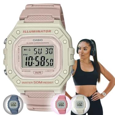 Imagem de Relógio de Pulso Marca Casio feminino Digital Prova Dágua 50 Metros Azul Nude Rosa Branco W-218HC