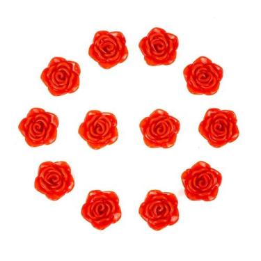 Imagem de Kit C/12 Miçangas Em Resina Flor Rosa Vermelha 2 Cm - Meta Atacado