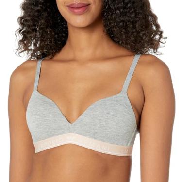 Imagem de Emporio Armani Sutiã triangular acolchoado logoband icônico feminino, Cinza-claro Melange, GG