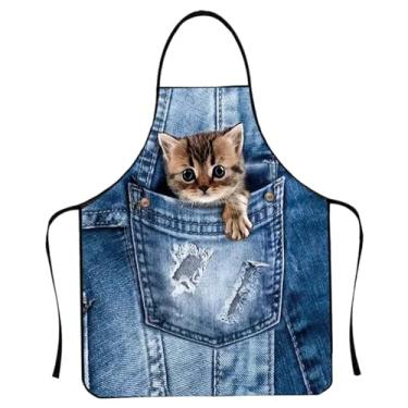 Imagem de Avental impermeável para gatos, avental ajustável para cozinhar/jardinagem, equipamento de proteção para churrasco/61 x 80 cm (estilo jeans)