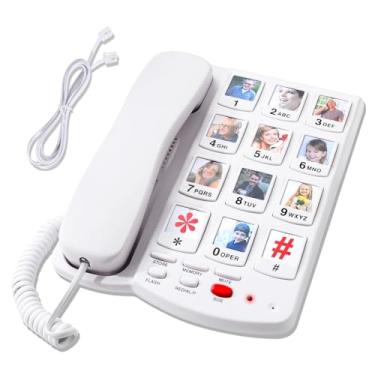 Imagem de Telefones de botão grande para idosos, telefone para idosos com demência - telefone residencial com toque de 110 dB com 10 botões de foto para discagem fácil - Telefone com deficiência auditiva
