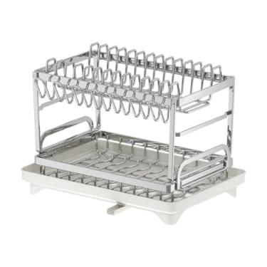 Imagem de predolo Escorredor de pratos de 2 níveis, organizador de cozinha à prova de ferrugem e filtro de armazenamento