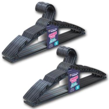 Imagem de Cabide Reforçado de Plástico Preto Kit 20 unidades, Super Resistente, Para Roupas de Adulto, Organizador de Guarda Roupa e Closet