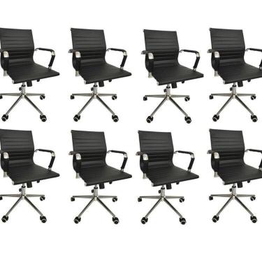Imagem de Conjunto com 8 Cadeiras Office com Rodízio e Encosto Esteirinha Baixa Preto