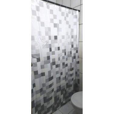 Imagem de Cortina Box Banheiro Poliéster Com Ganchos 198x180cm Div Est (198cm x 180cm, Pixel cinza)