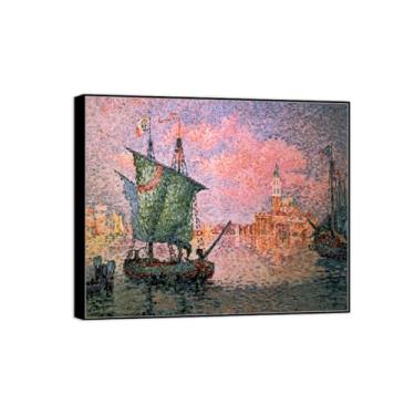 Imagem de BMZFYBS Pintura famosa de arte de parede em tela para decoração de casa - Pôster e impressões em moldura preta nuvem rosa de Veneza para sala de estar 60 x 75 cm 24 x 29 pol