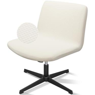 Imagem de Treaful Capa para cadeira cruzada, com detalhes extensíveis no meio das costas largas para poltronas giratórias, capas removíveis para cadeira de escritório, vaidade de escritório, para quarto, casa