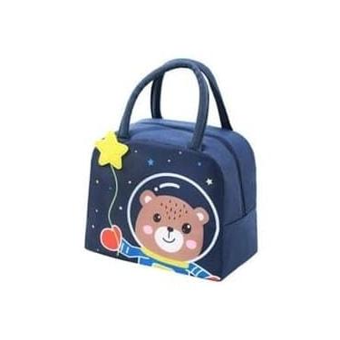 Imagem de Lancheira Térmica Infantil 3D, Bolsa Escolar com Alça, Design de Animais (Tigre, Pinguim, Unicórnio, Dinossauro), Porta lanche. (azul marinho (urso no espaço))