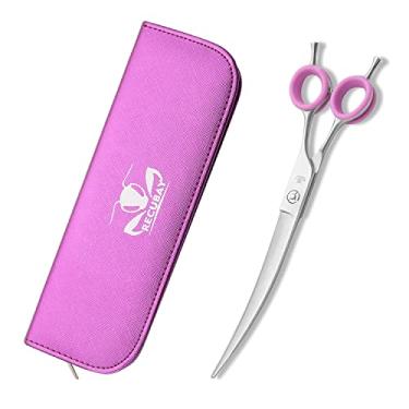 Imagem de Recubay Tesouras de cuidados para cães, tesouras de 20 cm, tesouras curvas para aparar pelos de animais de estimação. Tesoura fosca de luxo para cães