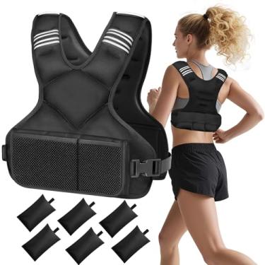 Imagem de Colete com peso ajustável, colete de 1,8 a 4,5 kg com 6 pesos de ferro e bolso grande, colete de peso para homens e mulheres, treinamento de força, corrida, caminhada