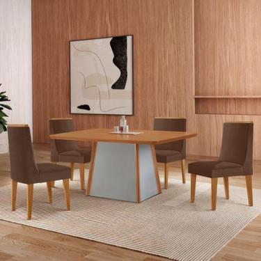 Imagem de Mesa 120cm Tampo MDF Canto Copo e 4 Cadeiras Merlim Sena - Rufato