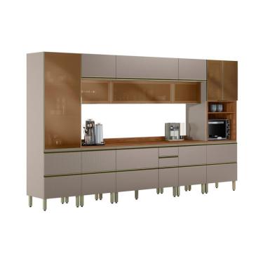 Imagem de Cozinha Completa com 6 Vidros Reflecta Proença 12 Portas 10 Gavetas Bege e Nogueira