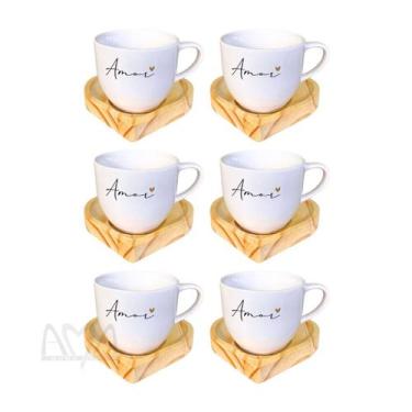 Imagem de Kit 6 Xícaras 170ml Amor Moderna Com Pires De Coração - Porcelana AMA