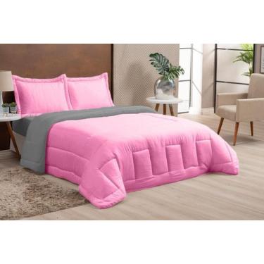 Imagem de Kit edredom casal queen dupla face 3 peças rosa cinza - THEOVITEX ENXO