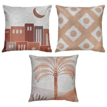 Imagem de Kit 3 Almofadas Linho Vila Árabe Palma Rosê Decorativa 45x45 - M3 Deco