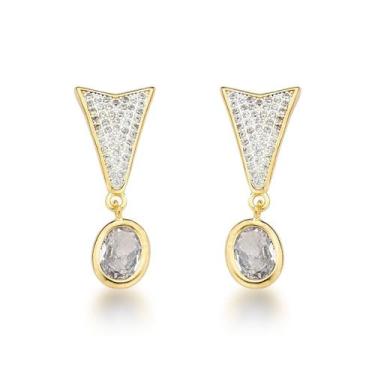 Imagem de Brinco Triângulo com Pingente Oval Banhado a Ouro 18k - Atraktiva Joia