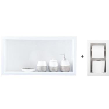 Imagem de Nicho Para Banheiro Em Porcelanato E Porta Papel Higiênico Duplo - Kit