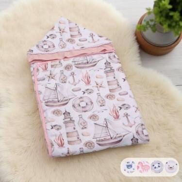 Imagem de Toalha De Bebê C/Capuz Forrada Sublimada Menina Menino Infantil (Fundo do Mar Rose)