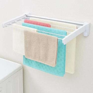 Imagem de Varal Dobrável De Parede Com 5 Varetas Retrátil 70cm Suporta Até 5kg C