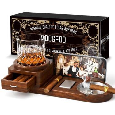 Imagem de Cigar Ashtray Coaster Whisky Bandeja de vidro de madeira MDCGFOD