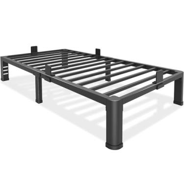 Imagem de Bilily Estrutura de cama de metal tamanho solteiro, moldura de cama de solteiro de 30 cm com pernas de canto redondo, cama plataforma de suporte de ripas de aço resistente, sem necessidade de mola box