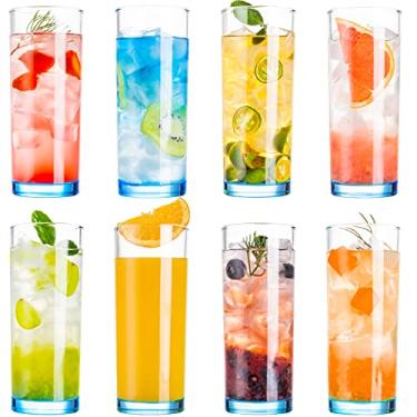 Imagem de Claplante 8 peças de copos de cristal Highball, copos de 368 g com base pesada, conjuntos de vidro alto, copos de água, copos de vidro mojito, copos de bar, conjunto de copos de coquetel, copo de cerveja (base azul)