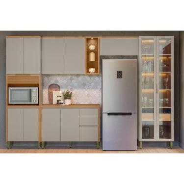 Imagem de Cozinha Modulada Completa Allure 5 Peças (2Aéreos+1Balcão+1Cristaleira+1Paneleiro) CP14 Jequitiba/Gris Fosco - Linea Brasil