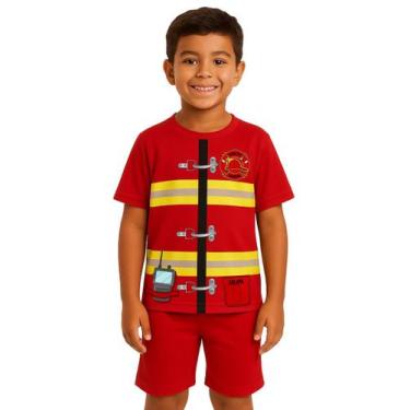 Imagem de Conjunto Infantil Fantasia Bombeiro Camiseta e Short - Calupa, 6A