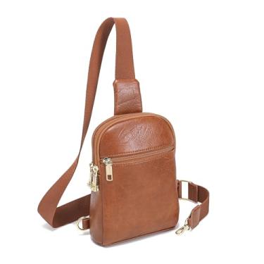 Imagem de INICAT Pequenas bolsas transversais femininas de couro vegano para celular pochete para mulheres e homens, Marrom puro antifurto, Large