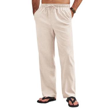 Imagem de Calças de linho COOFANDY com cordão, casuais, soltas, para homens