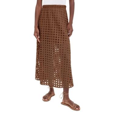 Imagem de Saia longa casual de verão Ailoqing 2025 para mulheres, algodão marrom