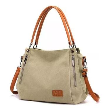 Imagem de Bolsa de ombro feminina de algodão e couro marrom - J-One