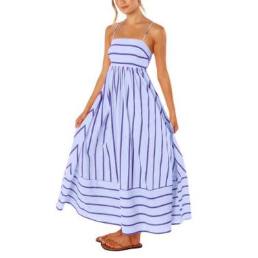 Imagem de Vestido maxi chouyatou feminino listrado nas costas com blusa roxa