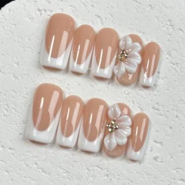 Imagem de Pressione as unhas OCOUYVD White French Tip com design de flores 3D