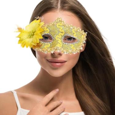 Imagem de Máscara Cobertura Olhos Strass e Flor Festa Show Baile Gala Eventos Fe