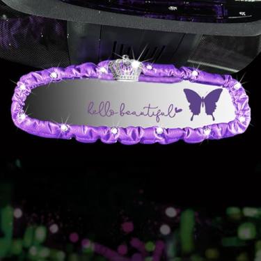 Imagem de Dotesy Capa de espelho retrovisor com 3 peças, capa de espelho retrovisor automático de couro PU elástico com acessórios internos de carro borboleta ajuste universal para decoração de carro feminino