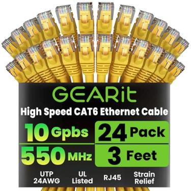 Imagem de GearIT Cabo Ethernet Cat 6 de 0,9 m (pacote com 24) - Cat6 Patch Cable, Cat 6 Patch Cable, Cabo Cat6, Cabo Cat 6, Cabo Ethernet Cat6, Cabo de rede, Cabo de Internet - Amarelo 90 cm