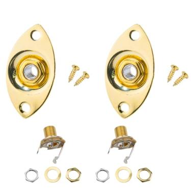 Imagem de DIAO79NI Placa oval de 1/10.2 cm com conector de entrada e parafusos, substituição de placa de metal para guitarra elétrica Fender Strat Tele Style (ouro)