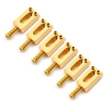 Imagem de STOOLA Conjunto de selim de ponte de guitarra com chave de parafusos de mola, compatível com guitarras elétricas Fender Stratocaster e Telecaster, 6 peças (ouro)