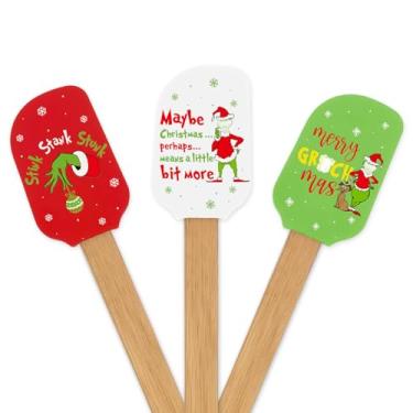 Imagem de Espátula engraçada de silicone de Natal, presentes de Natal para padeiros, 3 peças, espátula de Natal com cabo de madeira, lindo conjunto de presente de cozinha de Natal para cozinhar, presente de