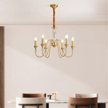 Imagem de Lâmpada Pingente Candelabro LED De Latão Com Estilo Americano E Detalhe De Vela Francesa: Perfeita Para Sala De Estar, Restaurante, Quarto, Estudo, Villa, Hotel, Bar E Café (A Ouro 6 luzes)