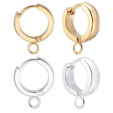 Imagem de Beebeecraft 1 caixa 16 peças 2 cores brincos de argola de aperto achados 24 K banhado a ouro e prata esterlina ganchos redondos com laço de pino de aço inoxidável para fabricação de joias femininas
