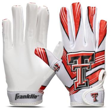 Imagem de Franklin Sports Texas Tech Red Raiders Luvas de futebol infantil – Luvas de futebol americano oficiais da NCAA College Team – palma de silicone – para crianças de 7 a 10 anos – jovens pequenas/extra