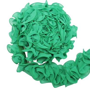 Imagem de Yalulu Tecido de fita de renda plissado 3D de chiffon com acabamento de renda com acabamento de flor com babados e aplique para decoração de vestido de casamento (verde)