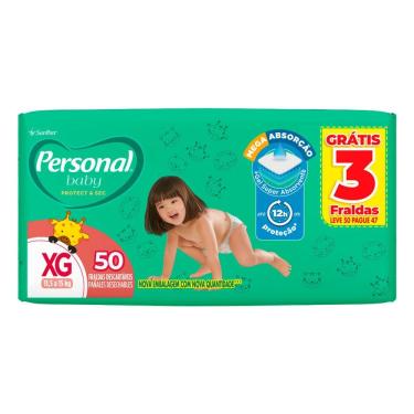 Imagem de Fralda Personal Baby Protect & Sec Tamanho XG Leve 50 Pague 47 Unidades Descartáveis