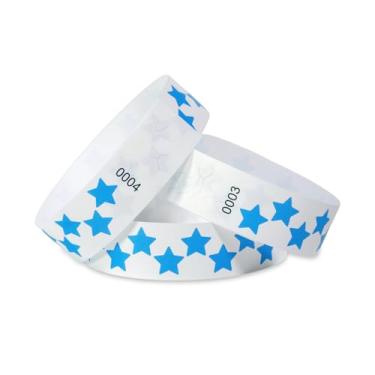 Imagem de 500 pulseiras de papel estrelas para eventos à prova d'água, pulseiras leves de identificação de festivais, pulseiras adesivas neon para eventos (azul)