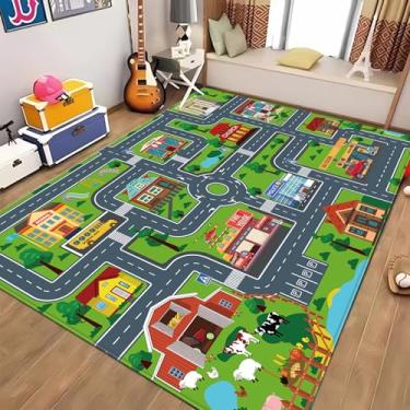 Imagem de LTKOUGFAM Tapete infantil, tapete infantil para sala de jogos, tapete de carro, mapa da cidade, tapete de carro, extra grande, para meninos, crianças, carro, para quarto, sala de estar (estilo quatro