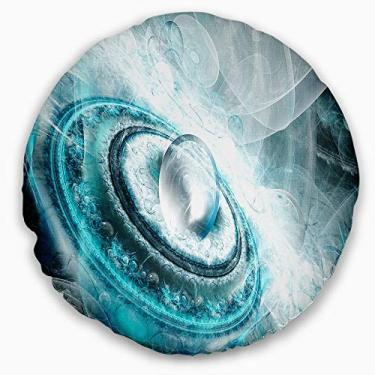 Imagem de Designart Blue Fractal Flying Saucer' Floral Throw Sala de estar, sofá, enchimento de almofada + capa de almofada impressa em ambos os lados 50,8 cm