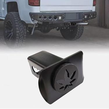 Imagem de Capa de engate de reboque de folha de maconha de metal para tampa de plugue de receptor traseiro de reboque SUV caminhonetes folha de bordo preta